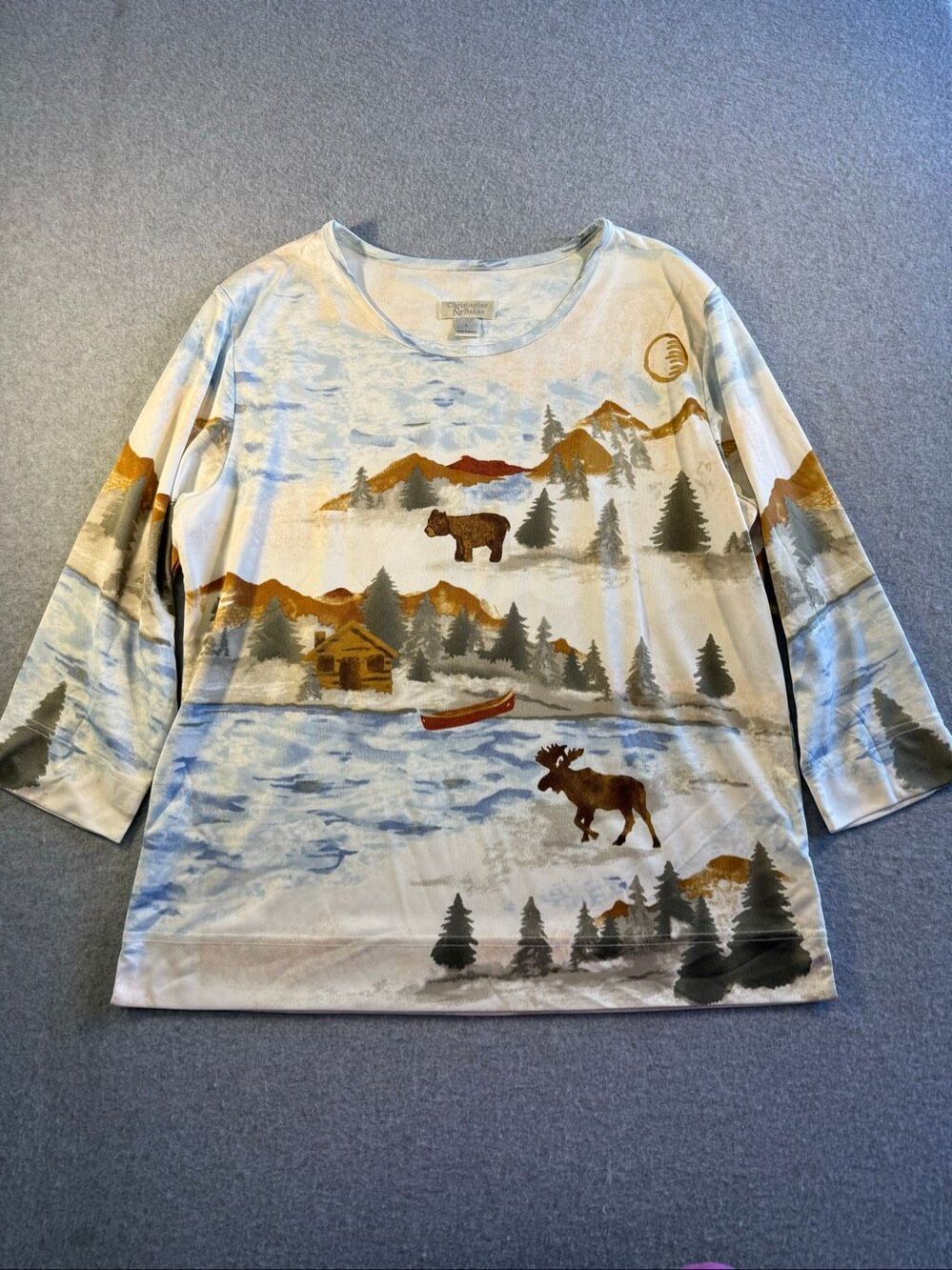 Vintage winter scenic cabin core wildlife gma core graphic top Christopher & Ban